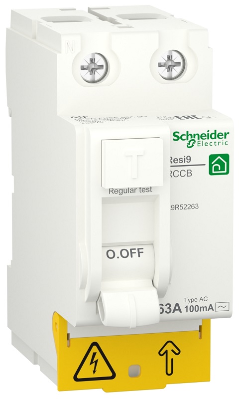 Выключатель дифференциального тока УЗО Schneider Electric Resi9 2п 63А 100мА 6кА тип AC 